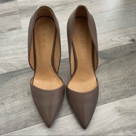 L.A.M.B Dark Tan Soft Leather Pointed Shoe Silver Stiletto Heel Women Size: 8.5 - Picture 4 of 16